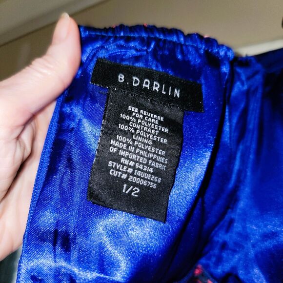 B. Darlin Strapless Sweetheart Bustier Party Dress Blue Red floral black lace XS - Picture 8 of 16